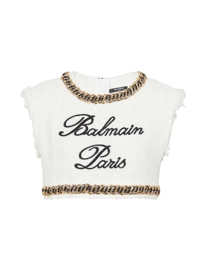 Signature Tweed Tank Top White Women Balmain Tops And Shirts