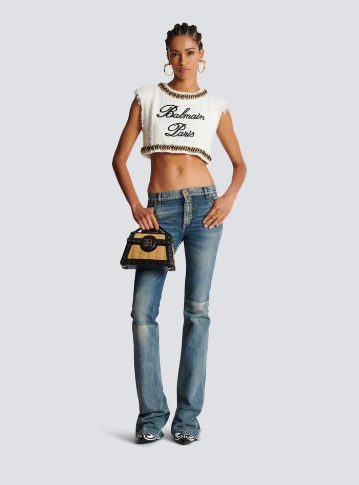 Signature Tweed Tank Top White Women Balmain Tops And Shirts