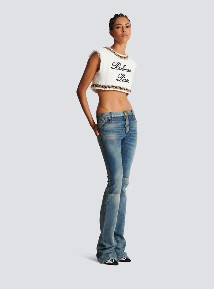 Signature Tweed Tank Top White Women Balmain Tops And Shirts