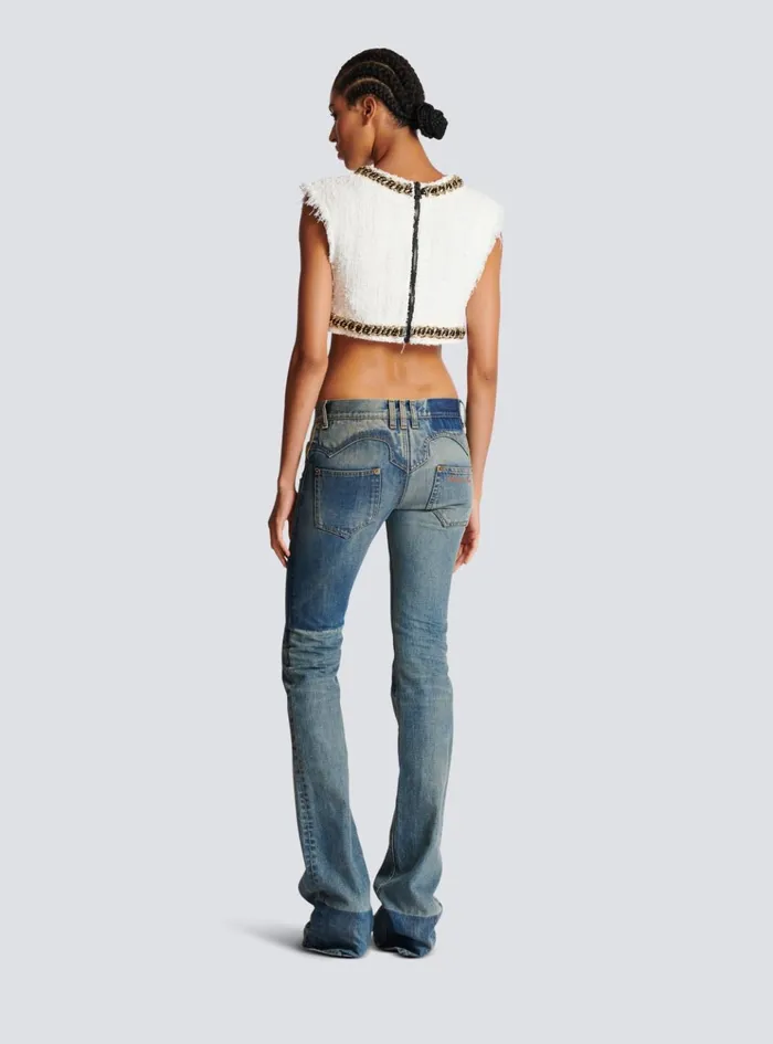 Signature Tweed Tank Top White Women Balmain Tops And Shirts