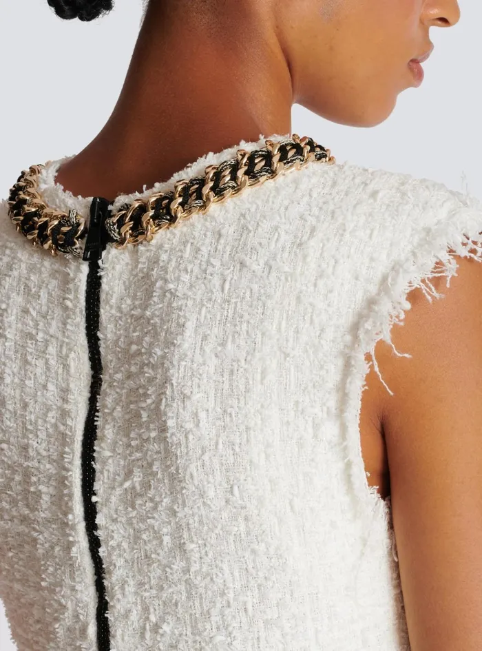 Signature Tweed Tank Top White Women Balmain Tops And Shirts