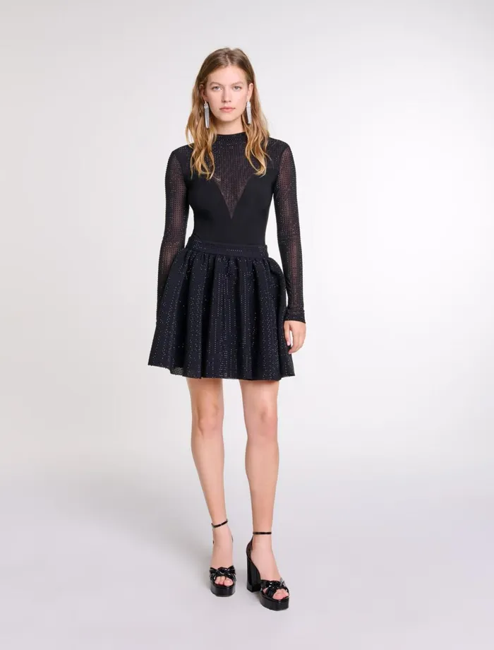 Skirts and Shorts Women Maje Short Full Rhinestone Skirt Black