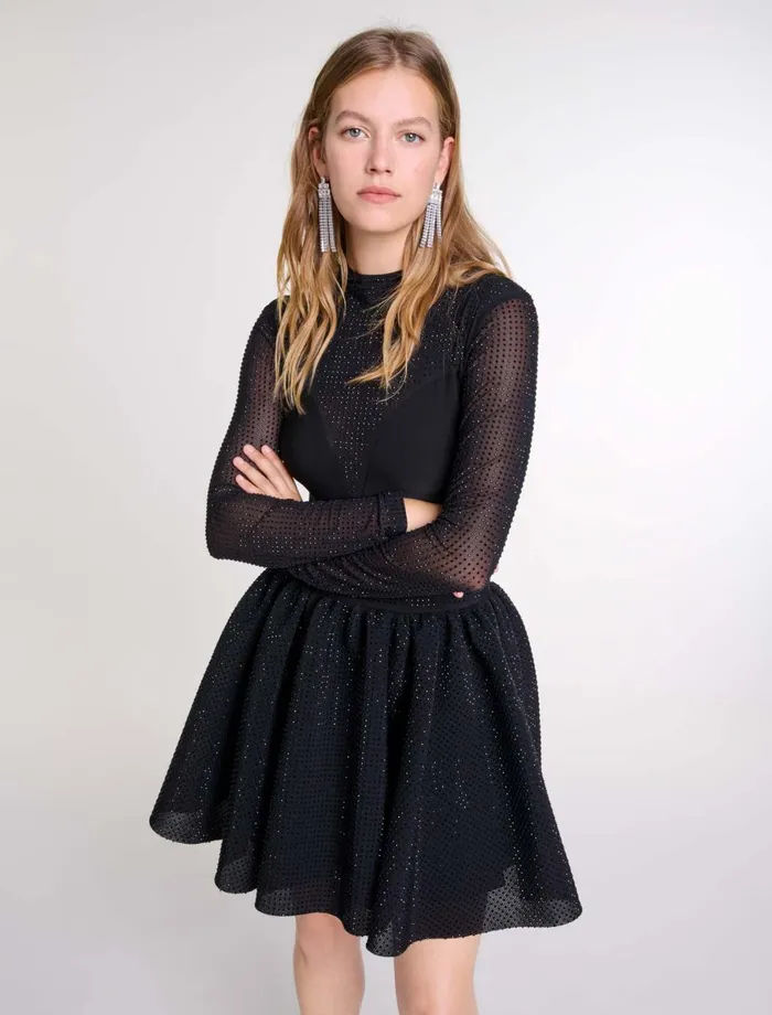 Skirts and Shorts Women Maje Short Full Rhinestone Skirt Black