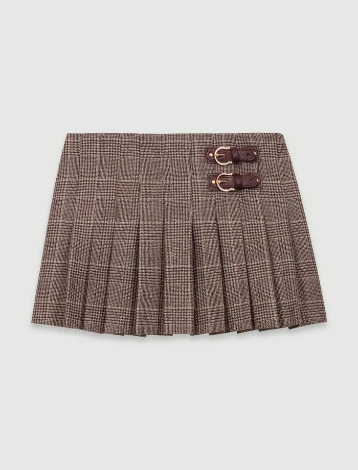 Skirts and Shorts Women Maje Short Pleated Skirt Brown Checks
