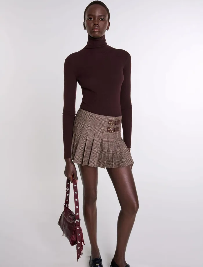 Skirts and Shorts Women Maje Short Pleated Skirt Brown Checks
