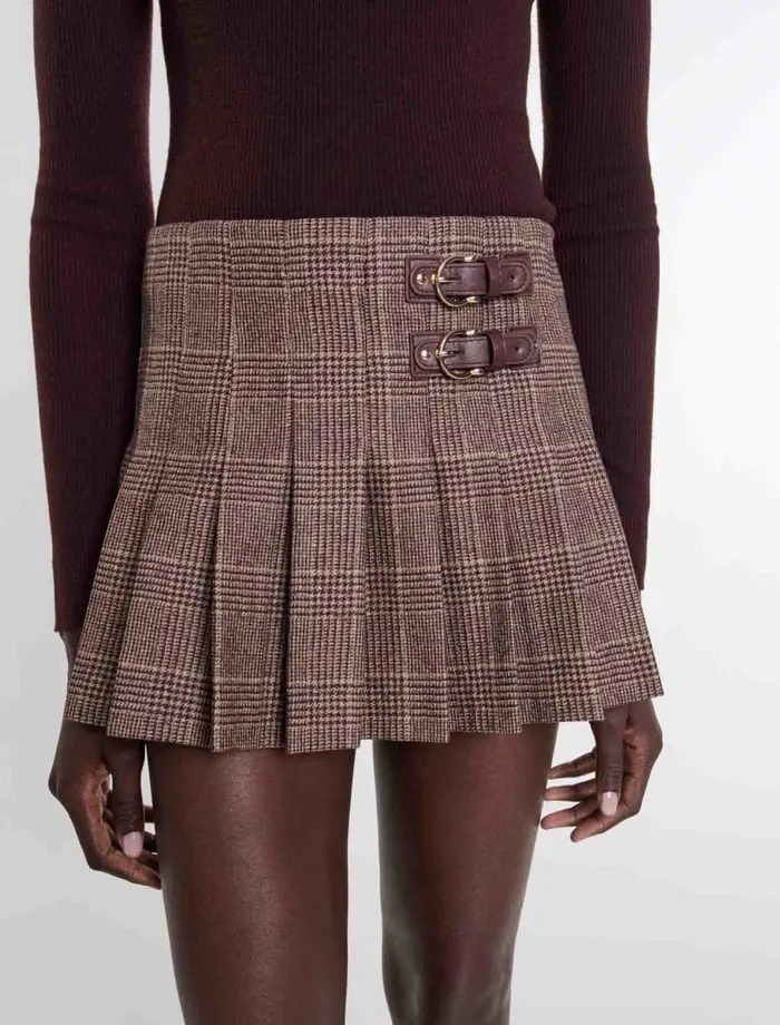 Skirts and Shorts Women Maje Short Pleated Skirt Brown Checks