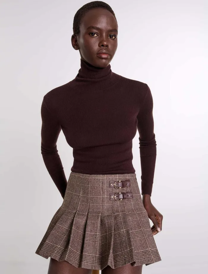 Skirts and Shorts Women Maje Short Pleated Skirt Brown Checks