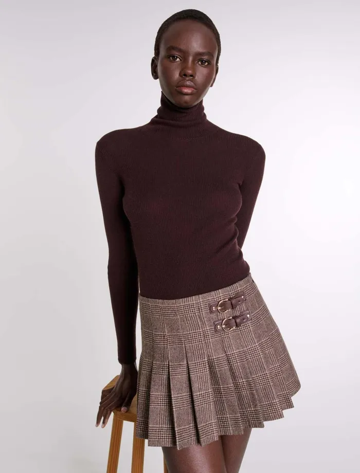 Skirts and Shorts Women Maje Short Pleated Skirt Brown Checks