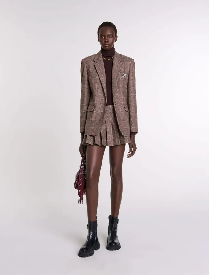 Skirts and Shorts Women Maje Short Pleated Skirt Brown Checks