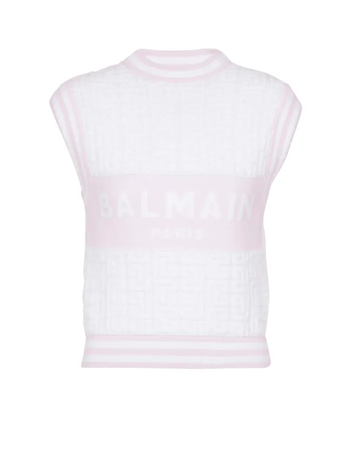 Sleeveless Monogram Knit Top Pink Women Balmain Tops And Shirts