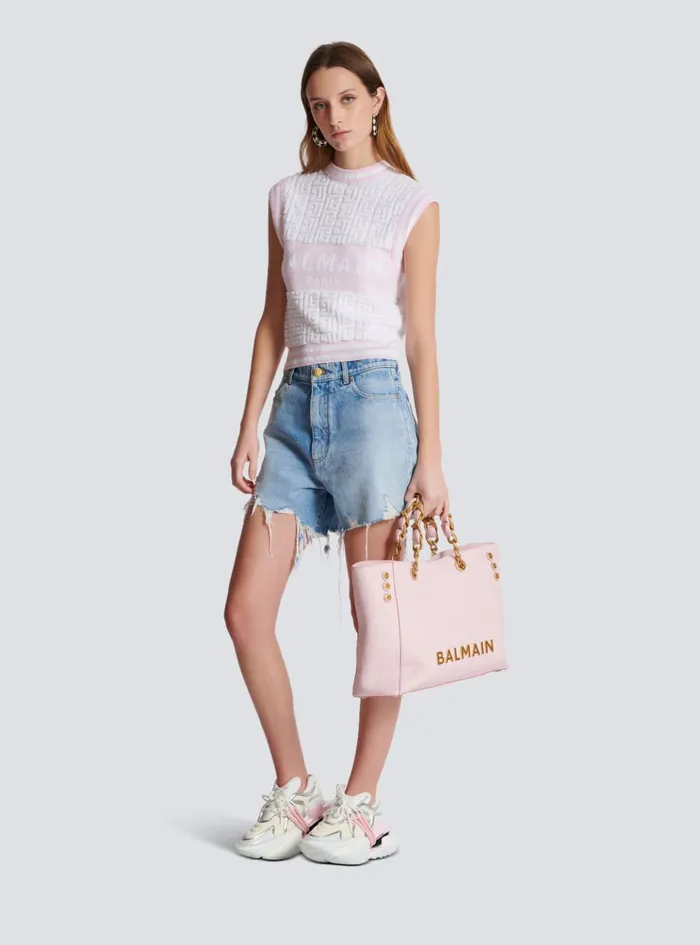 Sleeveless Monogram Knit Top Pink Women Balmain Tops And Shirts