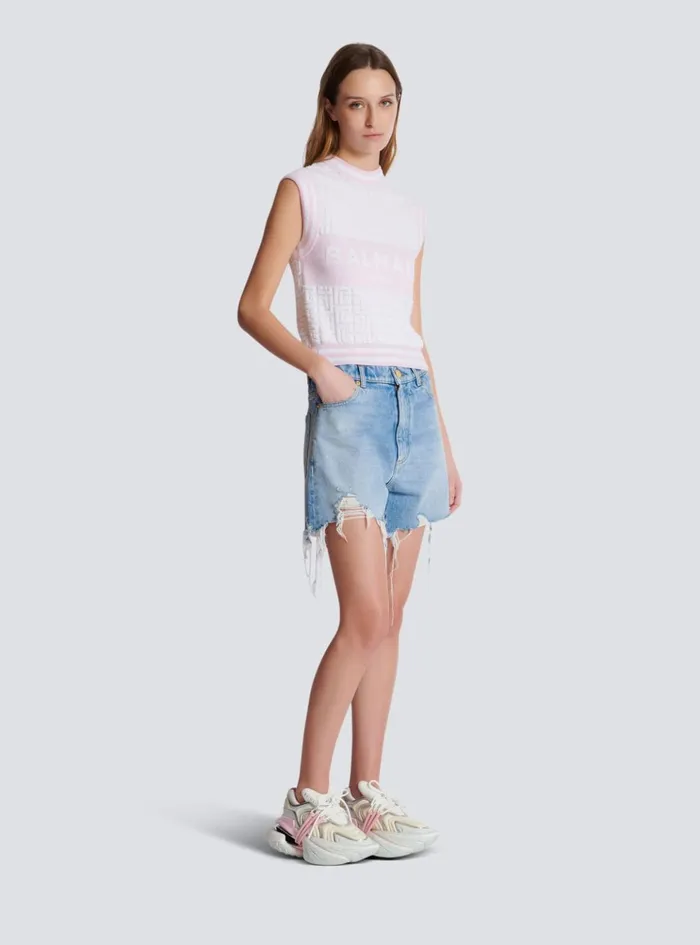 Sleeveless Monogram Knit Top Pink Women Balmain Tops And Shirts
