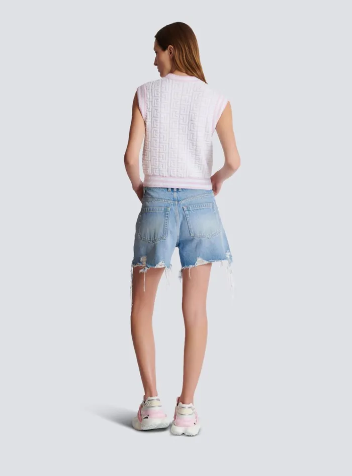 Sleeveless Monogram Knit Top Pink Women Balmain Tops And Shirts