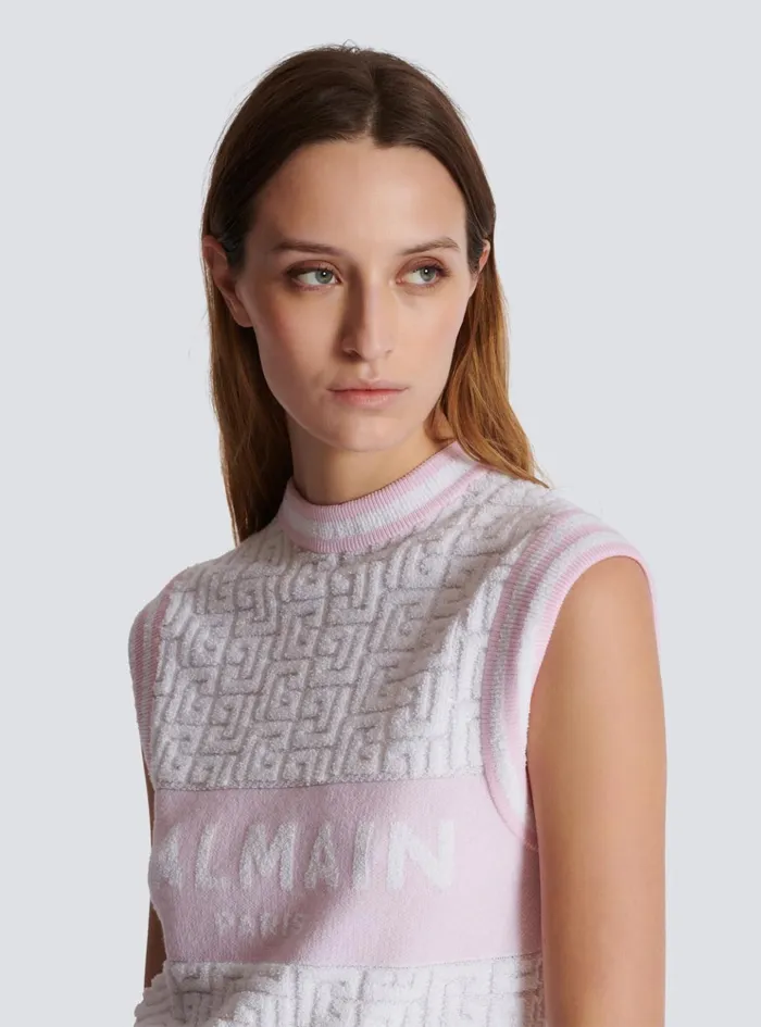 Sleeveless Monogram Knit Top Pink Women Balmain Tops And Shirts