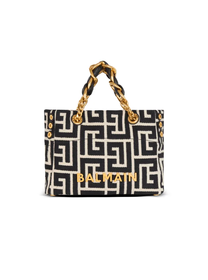 Small 1945 Soft Tote Bag Monogram Jacquard Fabric Black Women Balmain Handbags