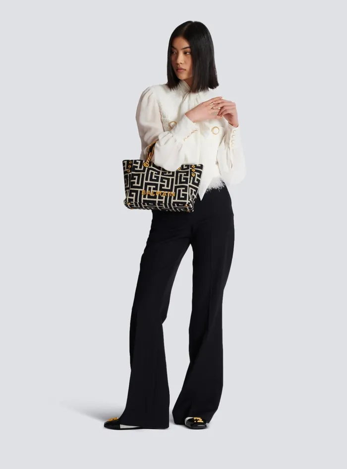 Small 1945 Soft Tote Bag Monogram Jacquard Fabric Black Women Balmain Handbags