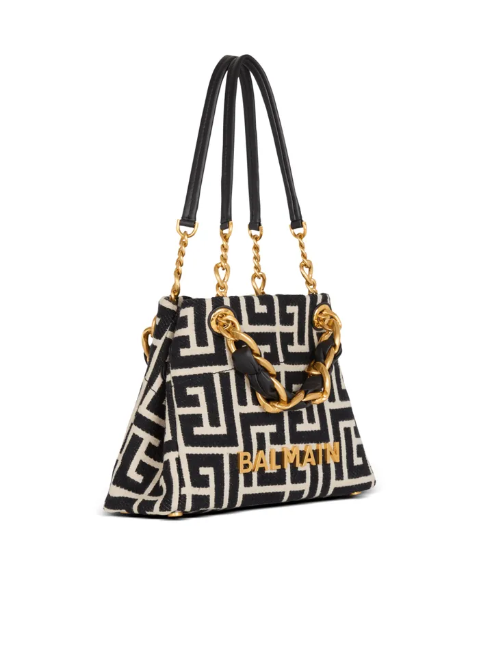 Small 1945 Soft Tote Bag Monogram Jacquard Fabric Black Women Balmain Handbags