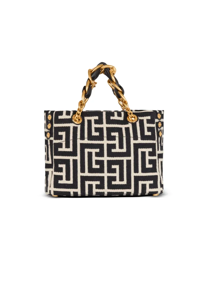 Small 1945 Soft Tote Bag Monogram Jacquard Fabric Black Women Balmain Handbags
