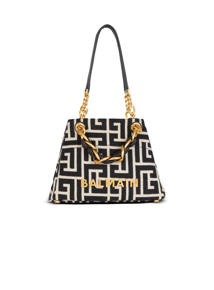 Small 1945 Soft Tote Bag Monogram Jacquard Fabric Black Women Balmain Handbags