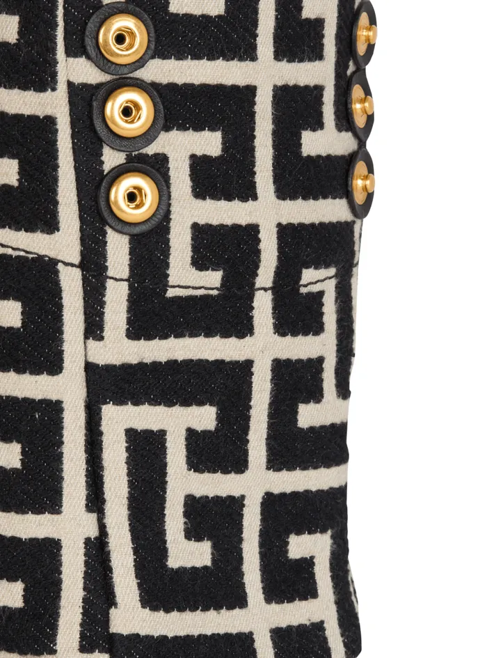 Small 1945 Soft Tote Bag Monogram Jacquard Fabric Black Women Balmain Handbags