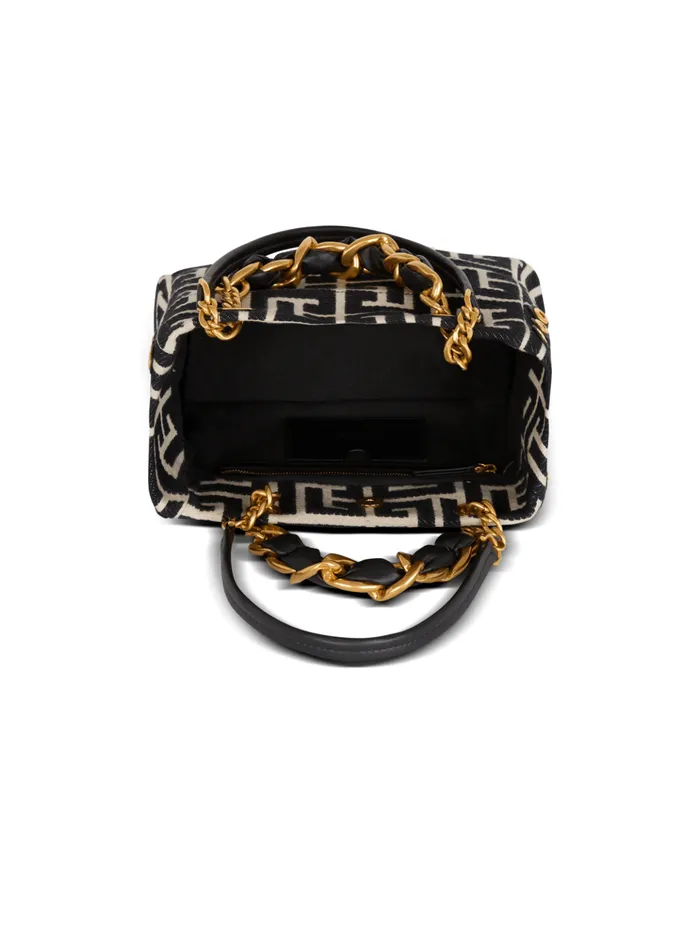 Small 1945 Soft Tote Bag Monogram Jacquard Fabric Black Women Balmain Handbags