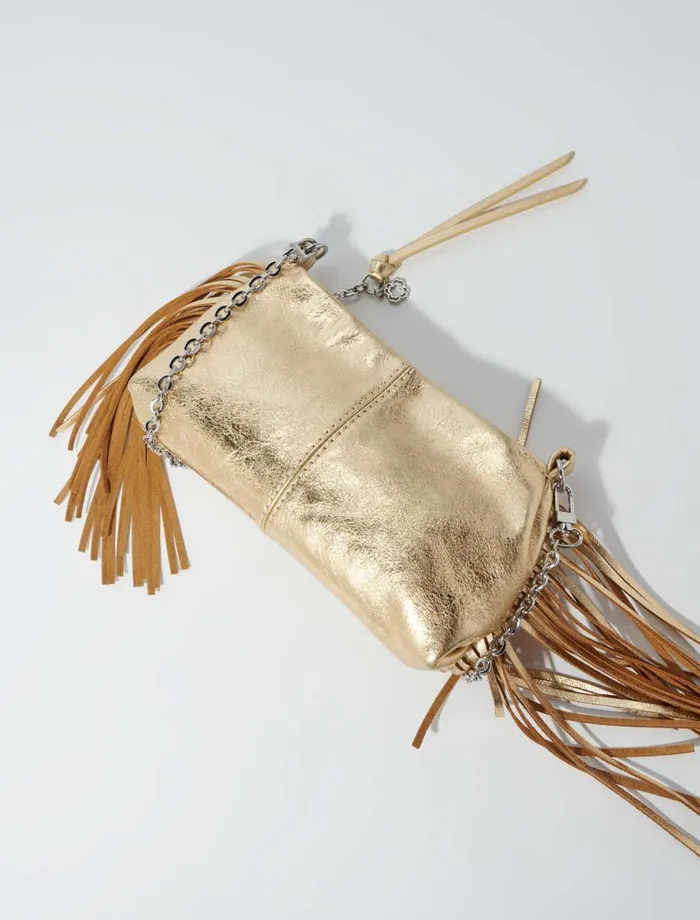 Small Leather Goods Women Maje Metallic Leather Miss M Clutch Bag Gold