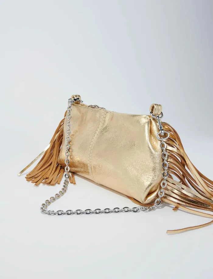 Small Leather Goods Women Maje Metallic Leather Miss M Clutch Bag Gold