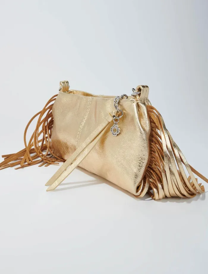 Small Leather Goods Women Maje Metallic Leather Miss M Clutch Bag Gold
