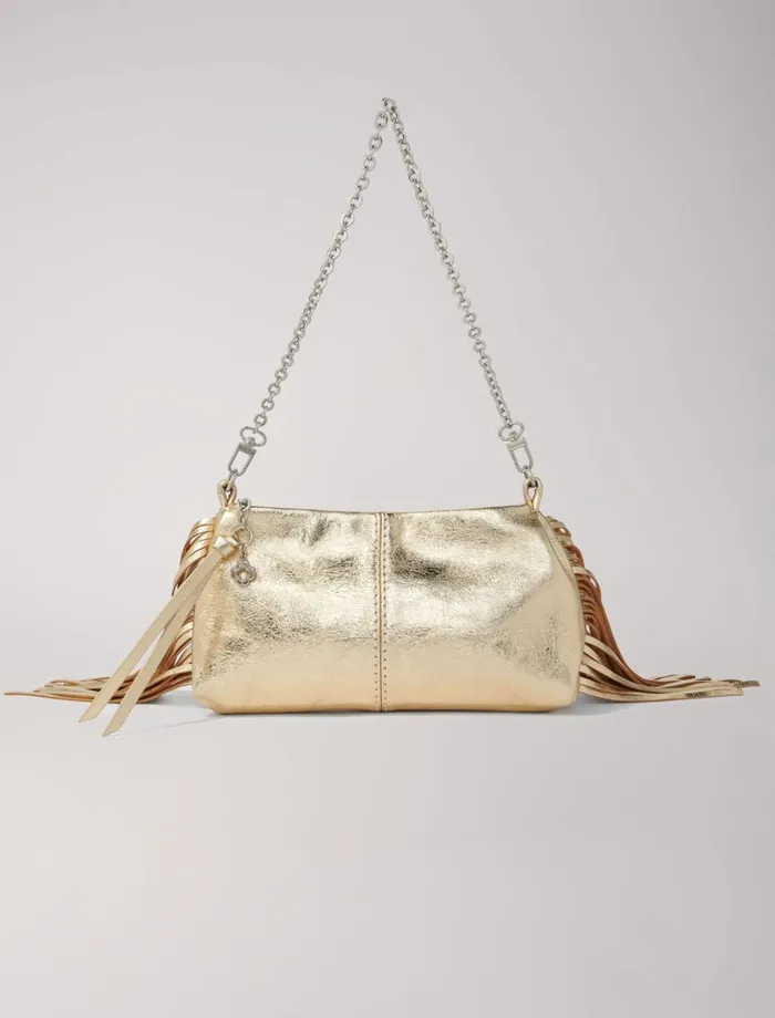 Small Leather Goods Women Maje Metallic Leather Miss M Clutch Bag Gold