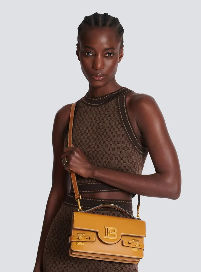 Smooth Leather BBuzz Shoulder 24 Bag Brown Women Balmain Handbags