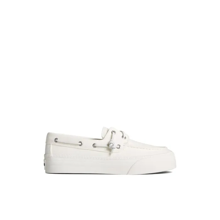 Sperry Bahama 30 Platform Sneaker White Textile Woven Women Boat Shoes