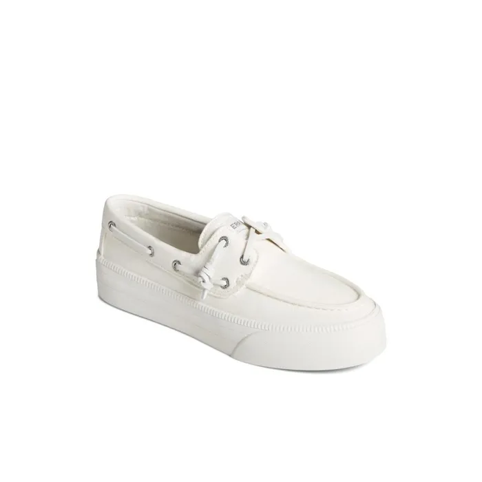 Sperry Bahama 30 Platform Sneaker White Textile Woven Women Boat Shoes