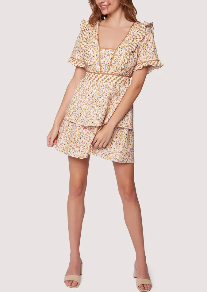 Spring Sunrise Mini Dress Yellowmultifloral Women Lost Wander Dresses