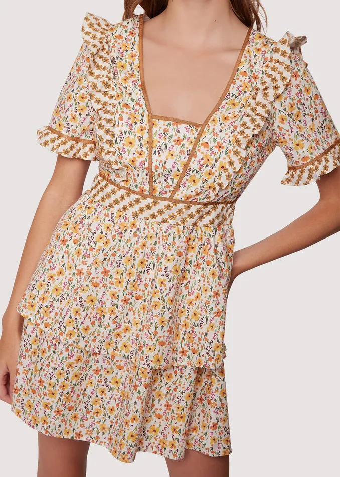 Spring Sunrise Mini Dress Yellowmultifloral Women Lost Wander Dresses