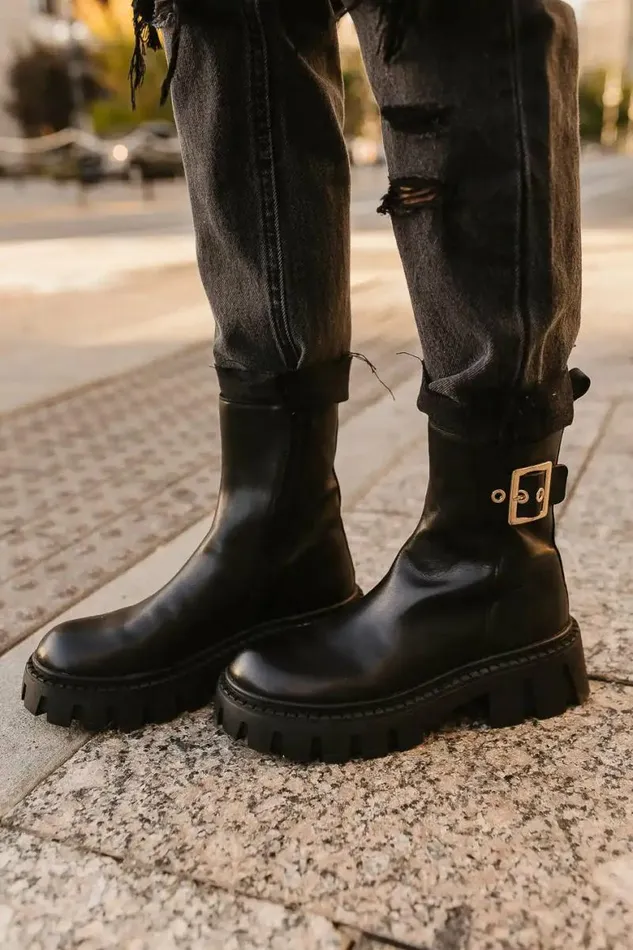 Steve Madden Sameera Leather Boots Black Women Bohme Shoes