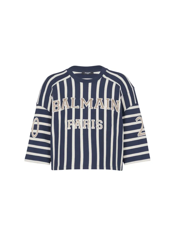 Striped Baseball Tshirt Navy Women Balmain TShirts