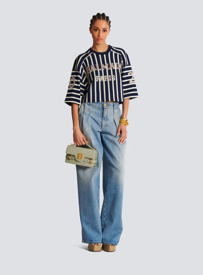Striped Baseball Tshirt Navy Women Balmain TShirts