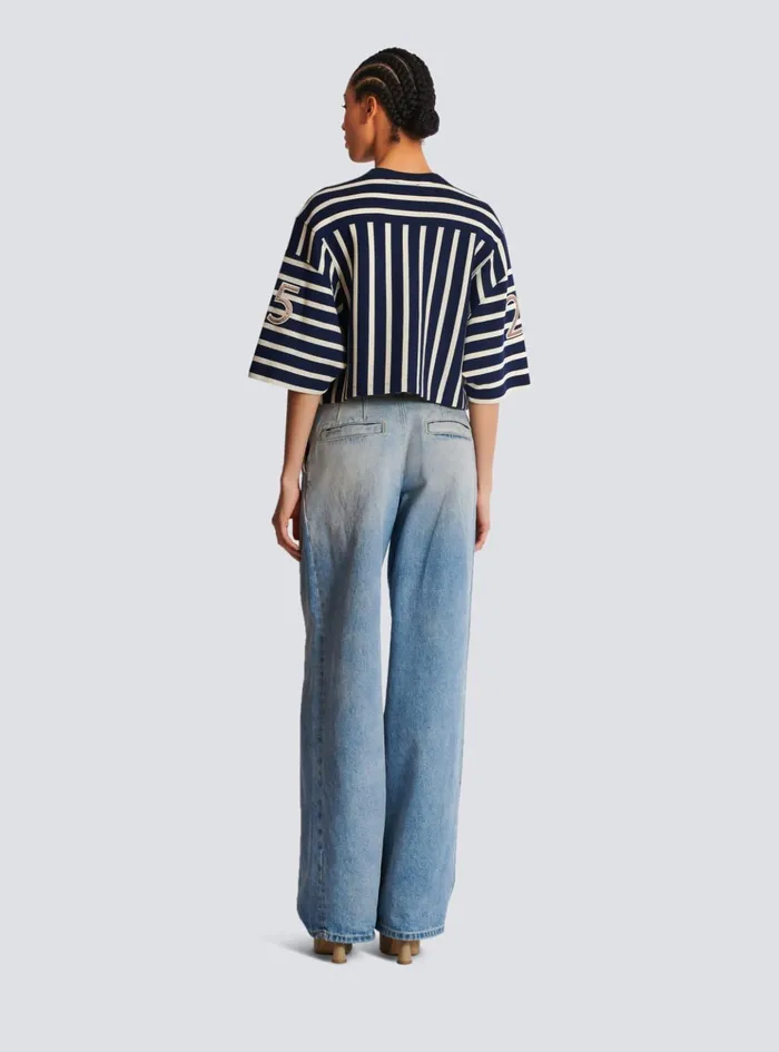 Striped Baseball Tshirt Navy Women Balmain TShirts