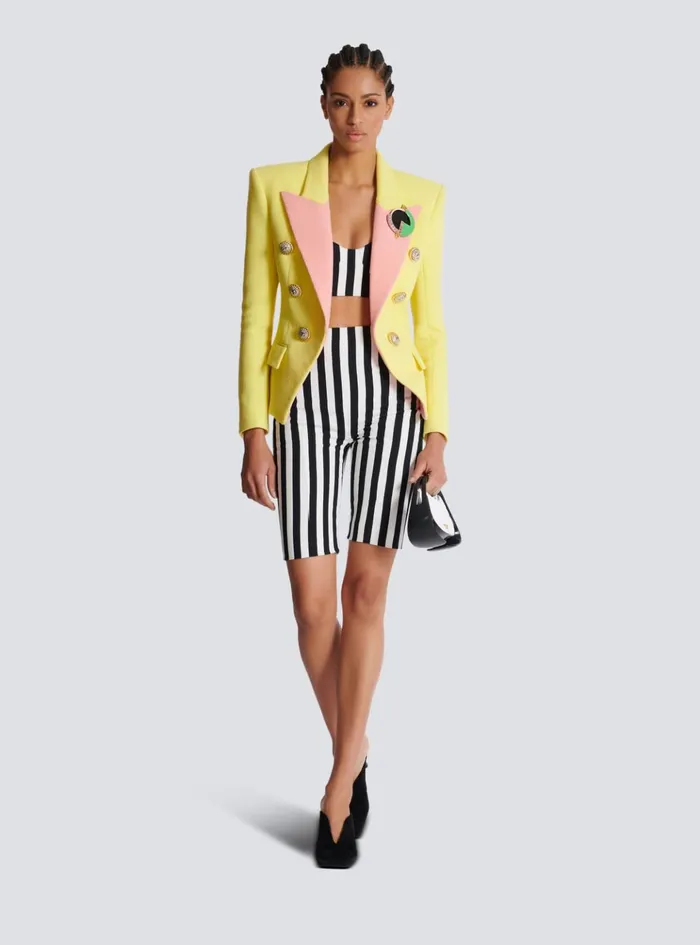 Striped Crepe Shorts Black Women Balmain Trousers And Shorts