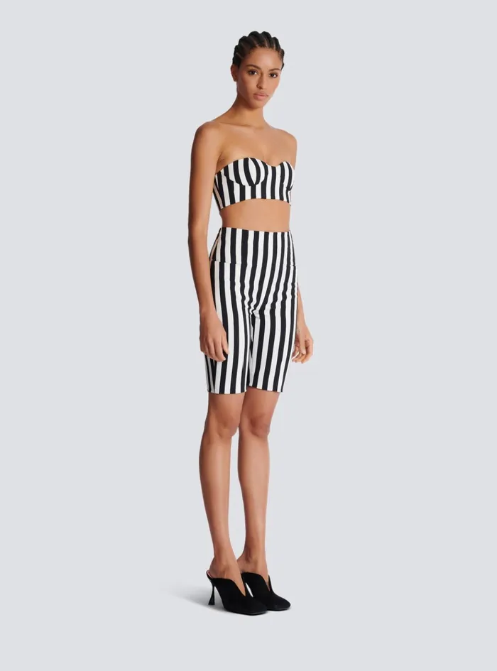 Striped Crepe Shorts Black Women Balmain Trousers And Shorts