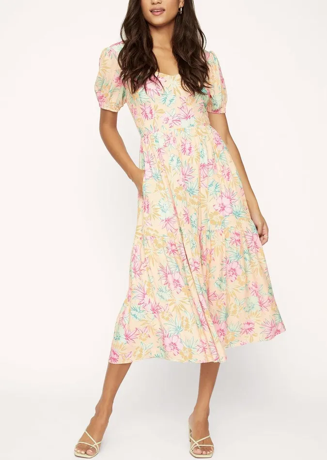 Sunkist Aloha Midi Dress Peachmulti Women Lost Wander Dresses