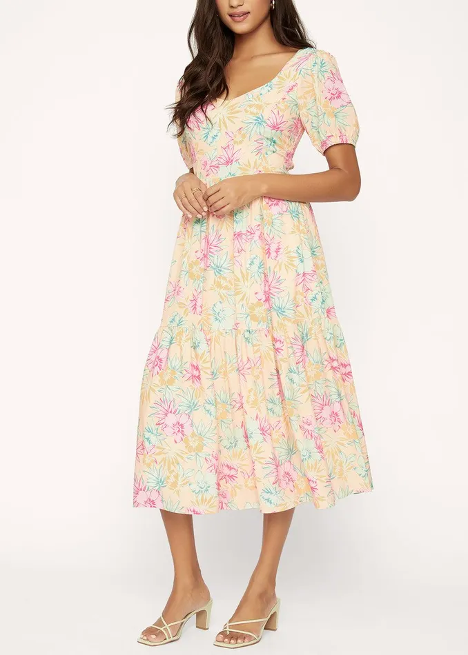 Sunkist Aloha Midi Dress Peachmulti Women Lost Wander Dresses