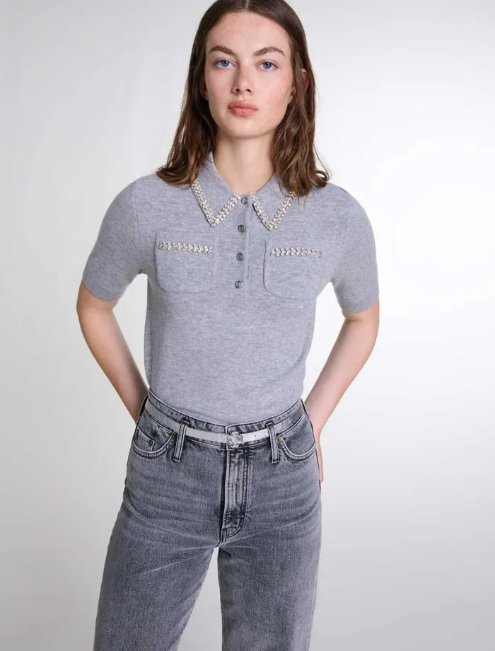 Sweaters and Cardigans Women Maje Knitted Jumper With Rhinestones Grey