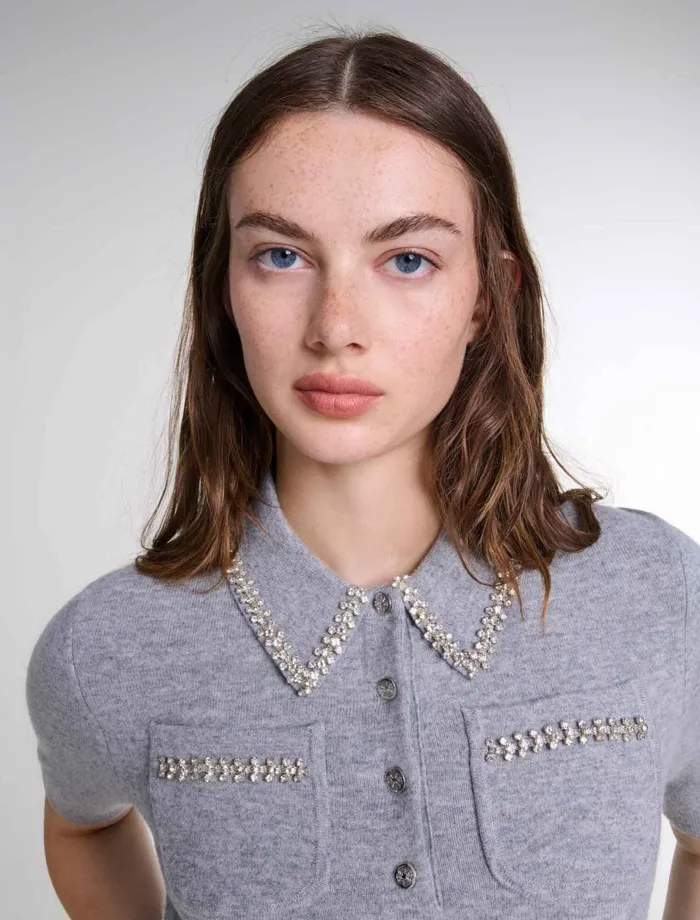 Sweaters and Cardigans Women Maje Knitted Jumper With Rhinestones Grey