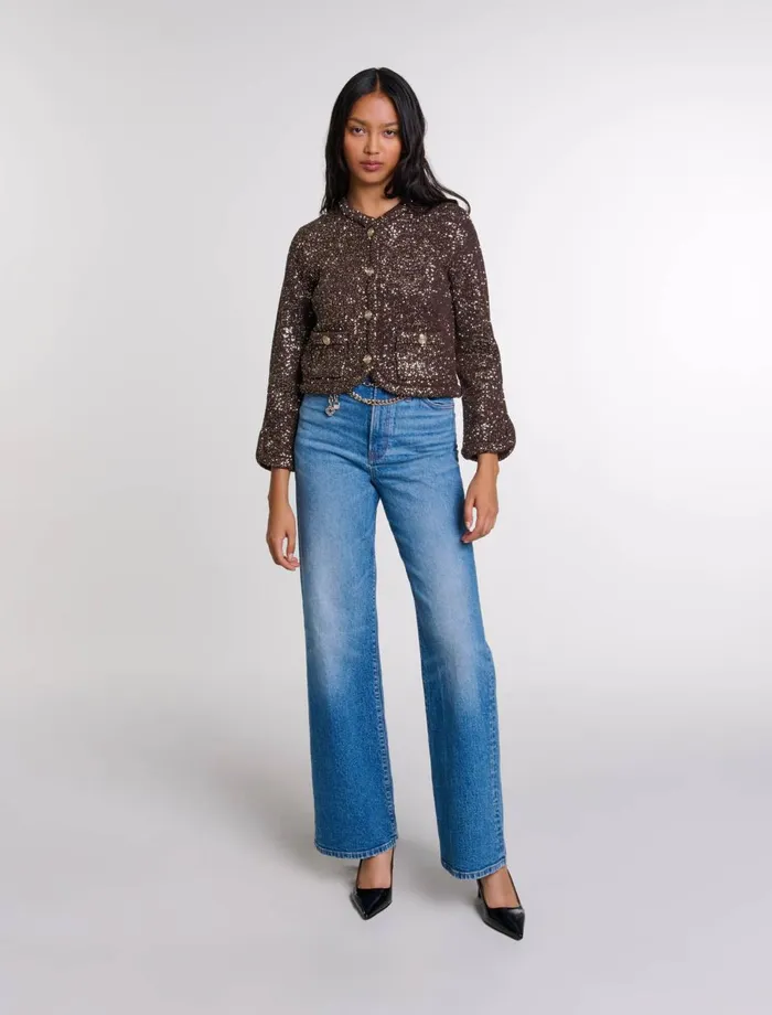 Sweaters and Cardigans Women Maje Sequinned Cardigan Brown