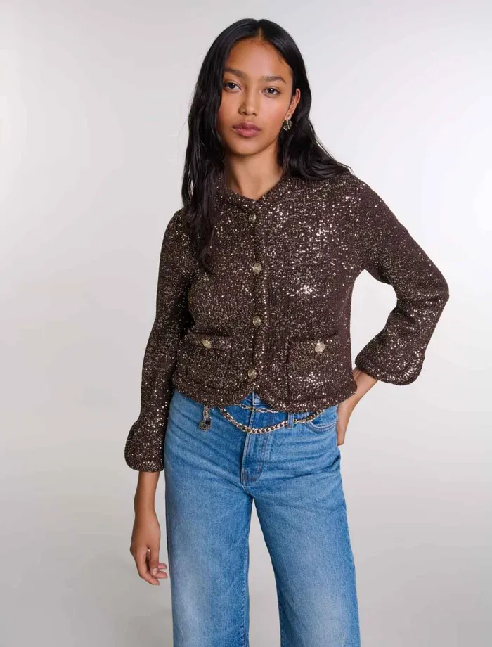 Sweaters and Cardigans Women Maje Sequinned Cardigan Brown