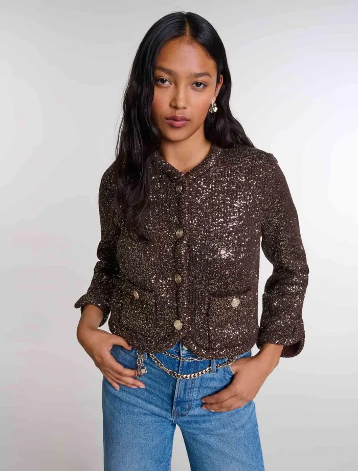 Sweaters and Cardigans Women Maje Sequinned Cardigan Brown