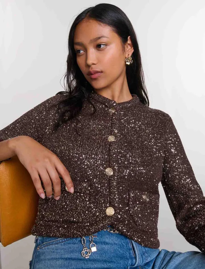 Sweaters and Cardigans Women Maje Sequinned Cardigan Brown