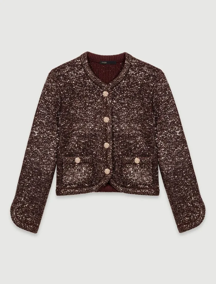 Sweaters and Cardigans Women Maje Sequinned Cardigan Brown