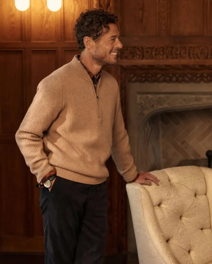 Sweaters and Sweatshirts Men Billy Reid Fisherman Rib Half Zip Cameltan